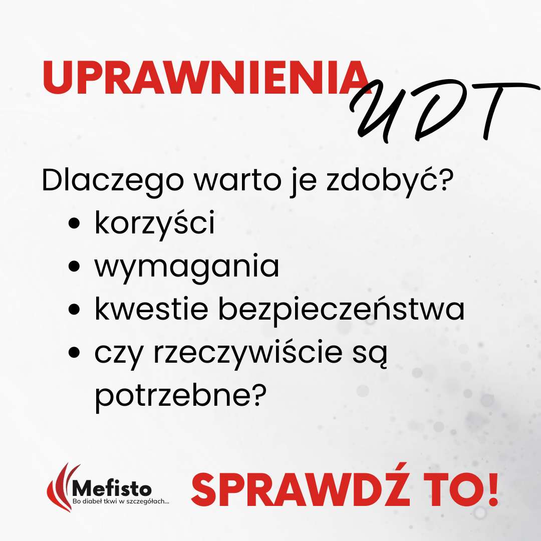 Chcesz zarabiać więcej? Zdobądź kwalifikacje UDT! Nasze szkolenie to gwarancja bezpieczeństwa, wydajności i atrakcyjnego wynagrodzenia. Zapisz się już dziś!